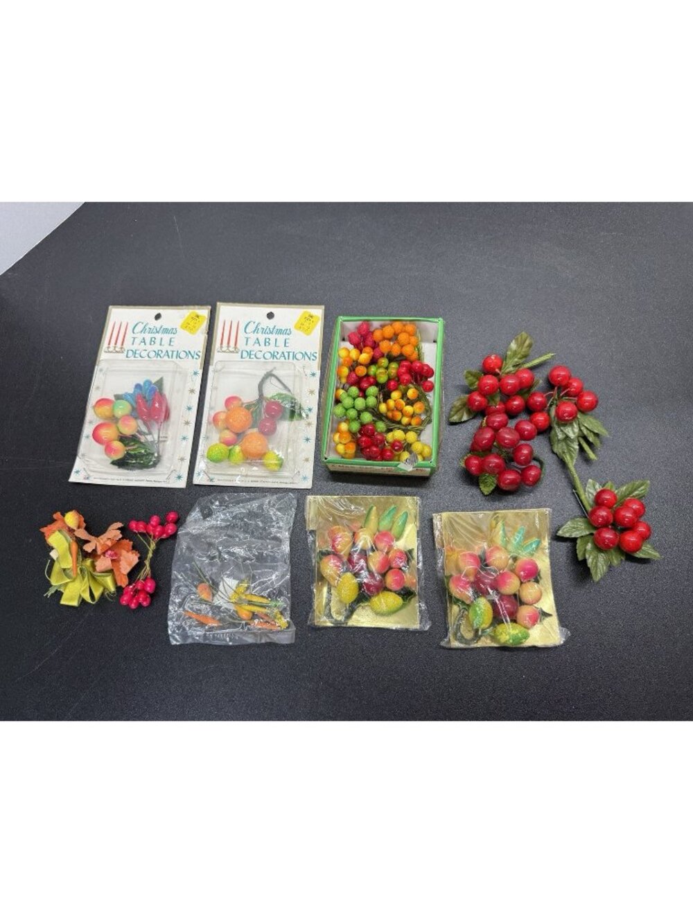 Vintage MCM Mini Faux Fruit Clusters Christmas Table Decor Accents Kitsch